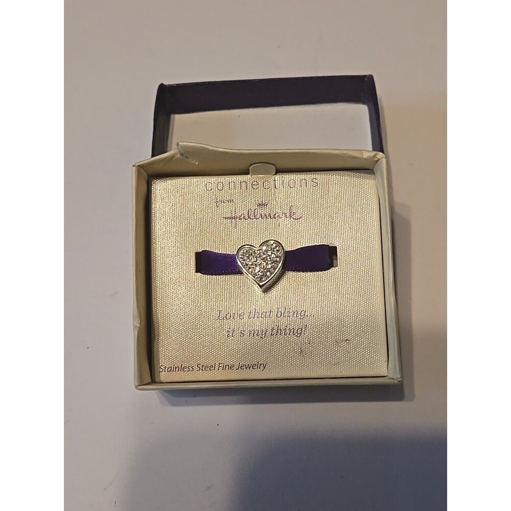 Connections from Hallmark Stainless Steel Clear Rhinestone Pave Heart Charm NIB